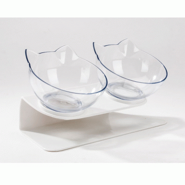 Plouffe Double Pet Neck-Care Clear and White Bowl
